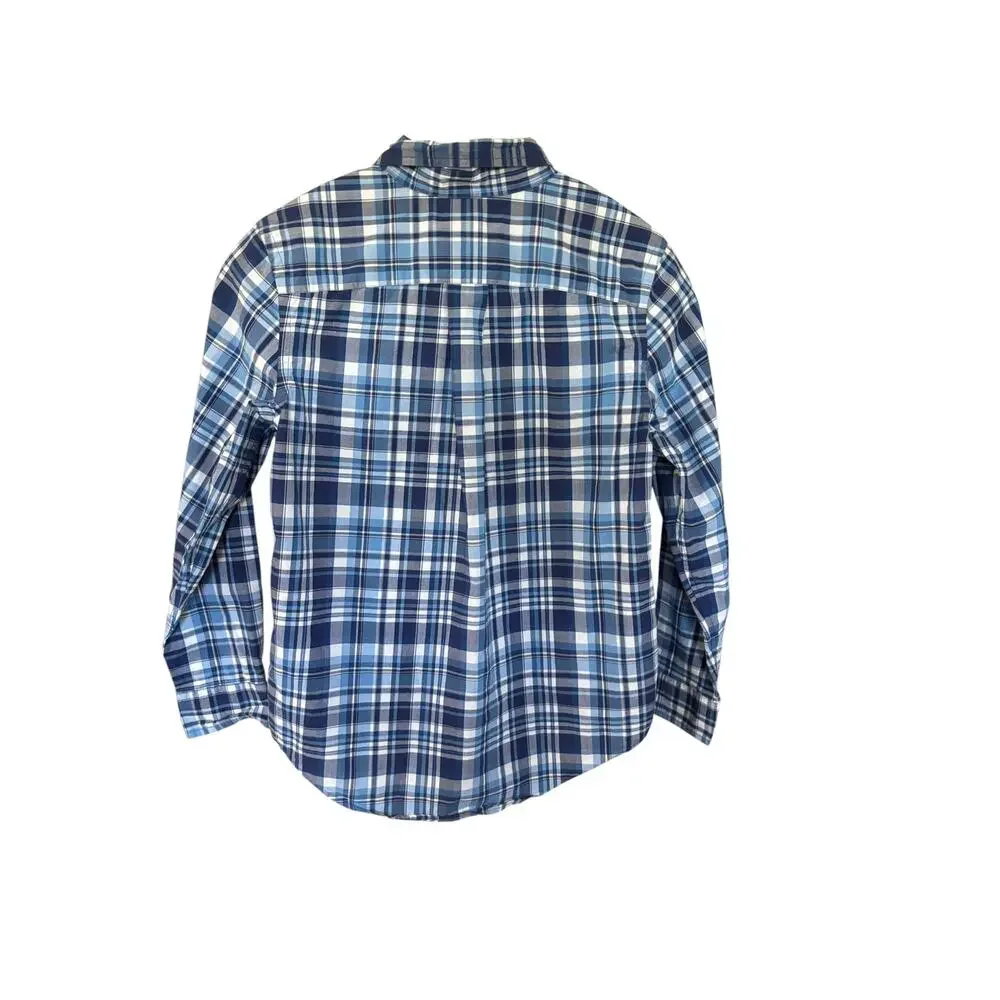 Boys Blue Plaid Button Down Shirt Ralph Lauren Size Medium 10 12